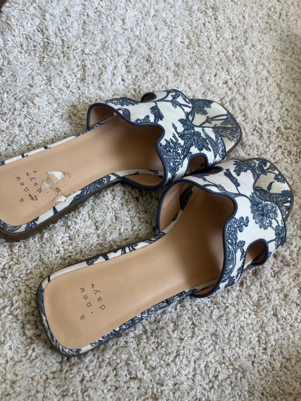 Navy and White Floral Slip-On Mules